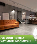 Living room illuminated by Energy Saving 4.5W Dimmable LED Candle Bulbs E12 C37 3000K Soft White 325 Lumens