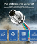 M12 12-Pin Panel Mount Connector 0.7ft Rugged IP67 Waterproof Industrial Circular Connector in wet environment