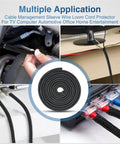 10ft Braided Cable Sleeve for DIY Cable Management One Quarter Inch Diameter Split Self Wrapping Wire Loom shown in various applications
