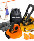 65 Foot Slackline Kit With Tree Protectors, Arm Trainer, And Carry Bag for kids and adults; includes ratchet and carry bag