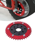 Heavy Duty Split Sprocket Hub Adapter Fits Baja Massimo Mini Bike Go Kart 42 Tooth Gear Replacement For 6.5 HP Engine Swap installed on bike wheel.