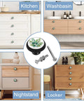 Set of 4 Sage Green Eucalyptus Leaves Drawer Knobs in Black Finish for Kitchen Cabinets and Bathrooms, Sleek Round Crystal Glass Pulls