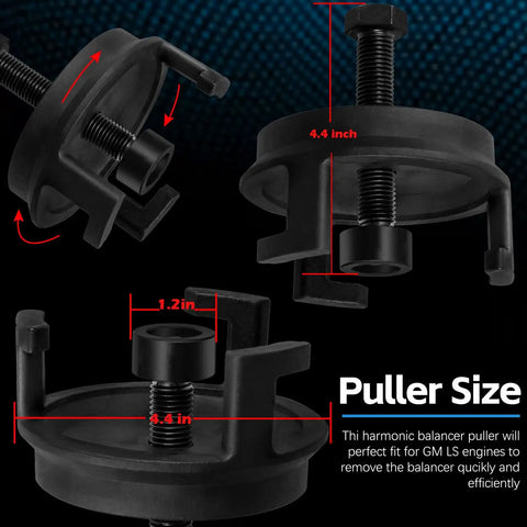 Crank Pulley Puller Kit For LS Engines And Chrysler Dodge Jeep Vehicles, image showing the harmonic balancer puller dimensions and design.