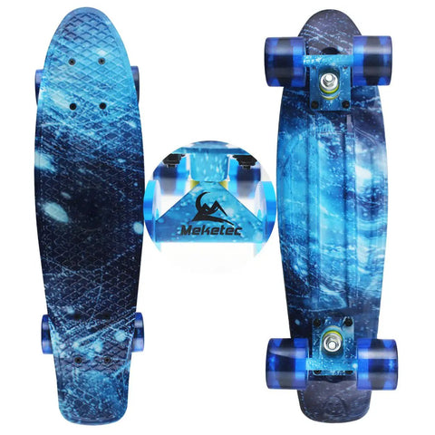 Complete Mini Cruiser Skateboard For Kids And Beginners 22 Inch Starry Sky Retro Deck With Smooth 60mm Wheels and Trucks