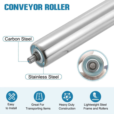 Stainless Steel Conveyor Roller 2 Inch Diameter 16 Inch Length Gravity Transmission Replacement Part With Galvanized End Silver Heavy Duty