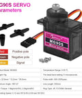 9g Micro Servo Motor With Metal Gear Pack Of 2 showing MG90S model specifications and wiring details