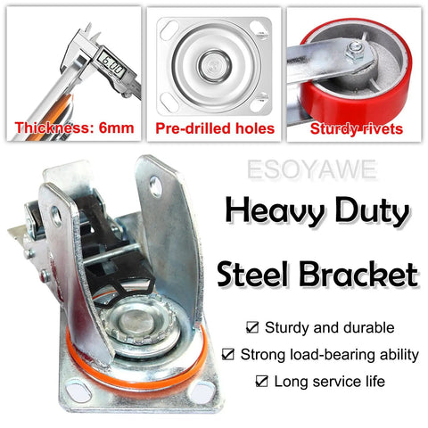 Smooth Rollin Premium Quiet Polyurethane Caster Wheels Set Of 4 With Secure Brake Plates And Double Ball Steel Hubs Straight Up Heavy Duty Casters For Industrial Warehouse Jobs