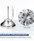 Top Notch Crystal Upholstery Tacks Set Of 60 Dope Diamond Furniture Buttons clean silver 20mm tacks for furniture restoration.