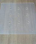 Heavy Duty Acrylic Router Template For Dog Hole Spacing 3/4 Inch Straight Shot Woodworking Guide on a wooden surface.