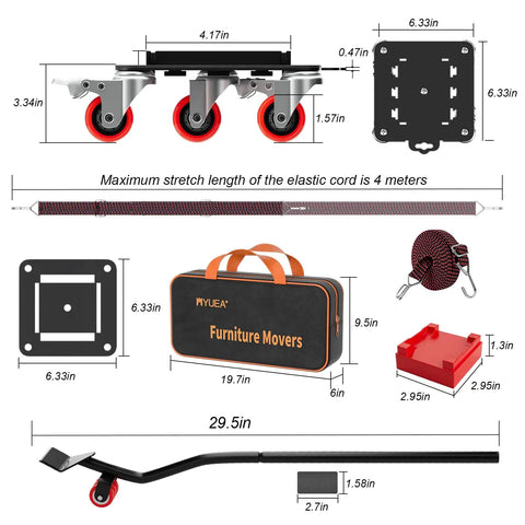 Upgrade Your Room Move Game With This Heavy Duty Furniture Dolly, featuring five smooth rolling wheels and various accessories.