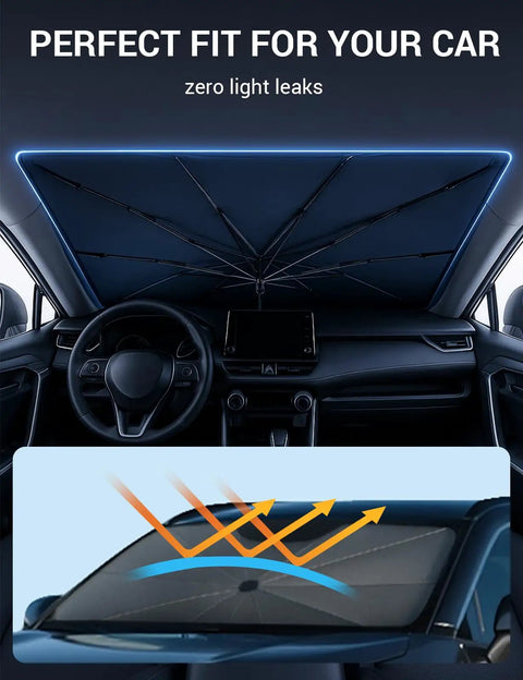 Custom Fit Windshield Sun Shade Umbrella For Honda Odyssey 2018 Through 2026 showing snug fit with zero light leaks to protect interior.