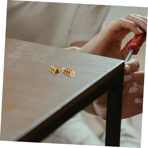 Copper Table Dowel Set For Dining Tables With Pin Hardware Connector Kit For Table Leaves And Dowel Rails, Super Easy Assembly And No Fuss Disassembly, Metal Leaf Latch Plate Holder, Durable Copper Pins on table edge