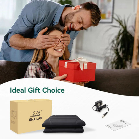 Full Body Massage Pad For Bed With 10 Vibration Motors And 5 Massage Modes, shown as a gift, with packaging and accessories.