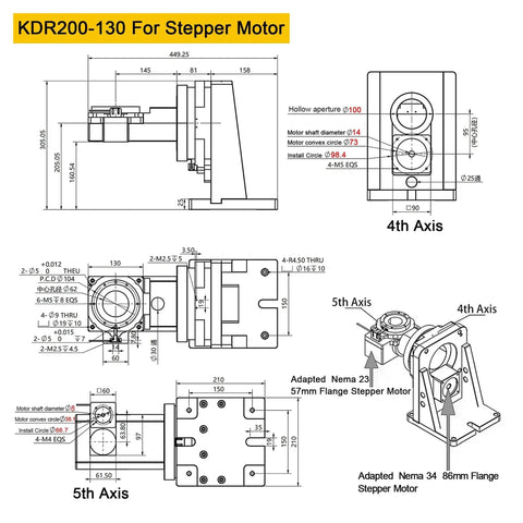 High Performance Fourth And Fifth Axis Electric Hollow Rotary Platform Delivers Dead On Precise Indexing For Cnc Machining dimensions diagram with motor mounting details