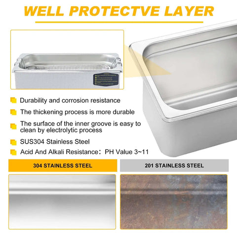 Interior view of stainless steel 6L Dual Frequency Ultrasonic Cleaner With Heater And Timer showing durability features.