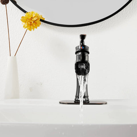 Oil Rubbed Bronze Waterfall Bathroom Faucet With Single Handle, 1 Or 3 Hole 4 Inch Install, laminar flow in modern bathroom