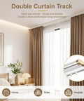 Dual Row Ceiling Mount Curtain Track System For Sheer And Blackout Drapes, Aluminum White Adjustable 9 To 12 Feet, Custom Fit With Easy Install For Home, Hotel, And Hospital Spaces in bedroom