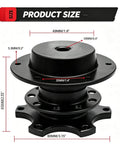 Sick Heavy Duty Six Bolt Quick Release Steering Wheel Hub Adapter Crafted From Cnc Aluminum Ball Lock Boss Kit For Your Race Rig Track Ready Snap Off Steering Swap In Black size dimensions with measurements displayed