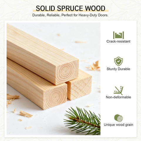 Close-up of solid spruce wood showing wood grain for Preassembled Solid Spruce Wood Double Sliding Closet Doors Set With Bypass Hardware Track Kit 60 Inch By 80 Inch Two 31 Inch Tempered Clear Glass Panels Barn Door Slab For Interior Pantry Kitchen Built To Last Rustic Style.