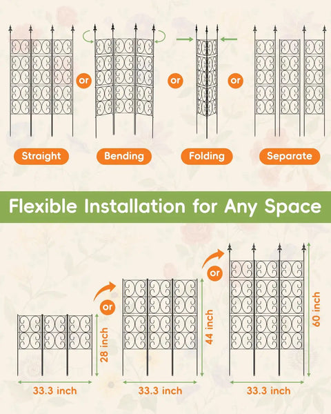 Flexible installation options of Heavy Duty Metal Garden Trellis For Outdoor Climbing Plants 60 Inch Tall 33 Inch Wide.