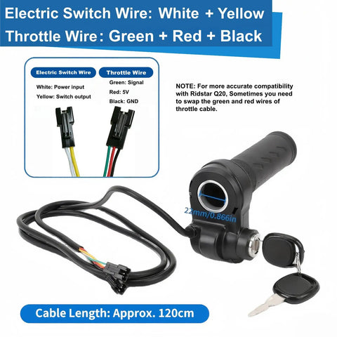 Full Twist Ebike Throttle Grip For Q20 Systems 3 Pin Waterproof Controller With 2 Keys and wiring diagram