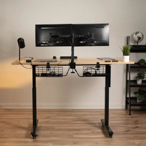 Two Pack Clamp On Desk Cable Management Trays 17 Inch Iron Mesh Racks For Under Desk Cords Power Strips And Surge Protectors Cord Organizer Solution For Home Office Black below standing desk setup