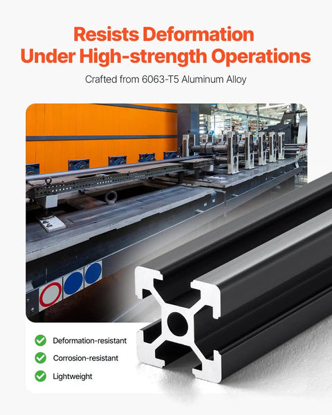 Close-up of Dope 2020 Aluminum Extrusion Rail Set, 78.7 inch T Slot Profiles in black, showing strength in high-stress operations.