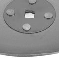 Close-up of stainless steel fencing hand guard showing attachment details for foil and epee training impact resistant and lightweight.