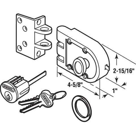 Illustration of Bronze Deadbolt Lock 666A Single Cylinder With Angle Strike, showing components and measurements
