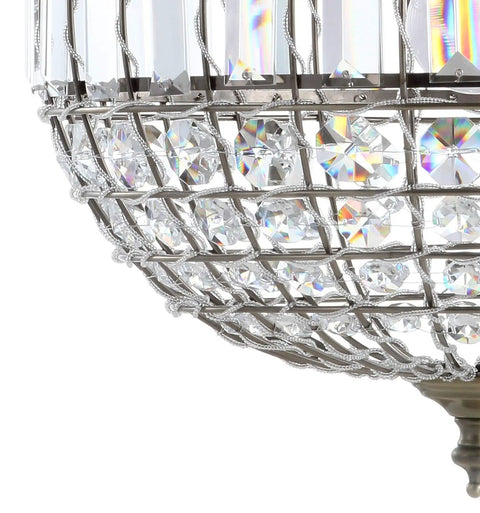 Close-up of the Antique Brass Crystal LED Pendant Light With Clear Glam Globe Shade showcasing intricate crystal detailing.