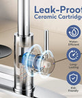 SINGSUO Pull Down Kitchen Faucet with Glass Rinser (Chrome) featuring a leak-proof ceramic cartridge for durability.
