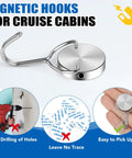 Heavy Duty Swivel Magnetic Hooks With A Killer 60 LB Hold Perfect For Cruise Cabins And RV Travel Gear Hangs Tough No Sweat Easily Rotates For Quick Access Makes Home Organization A Breeze All Around, showing sturdy silver hook.