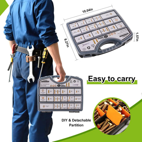 Man holding 975-Piece Premium Grade 8.8 Fastener Kit Yellow Zinc Plated M4 M5 M6 M8 Bolts And Nuts 12-30mm Durable Corrosion Resistant