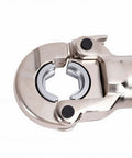 Close up of the Eujgoov Cordless Hydraulic Lug Crimping Tool With 12 Dies For 18V Battery, showing stainless steel crimping head.