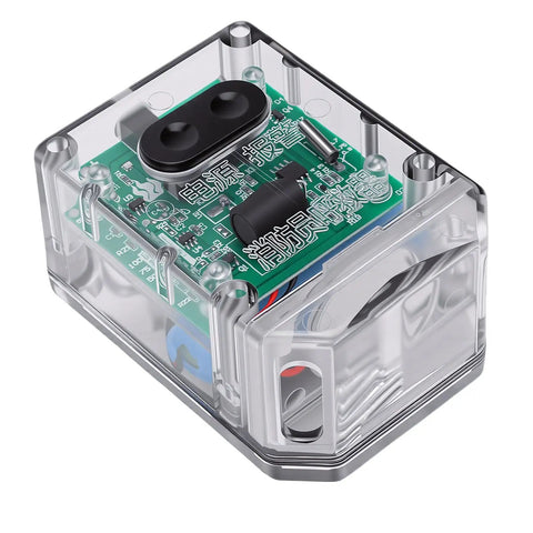 Built Tough Motion Sensor Safety Alarm For Frontline Workers With 100dB Distress Alert Long Battery Life Rock Solid Stillness Detection Gear electronic circuit board in a transparent enclosure.