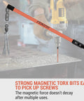 Six Inch Long Torx Bit Set T7 To T40 Magnetic Security Tamper Proof Star Bits demonstrating strong magnetic grip.