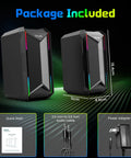Beefy Desktop Computer Speakers For Music And Gaming, DC Powered 30W Peak, Bluetooth 5.3, RGB Lighting with cables and adapter