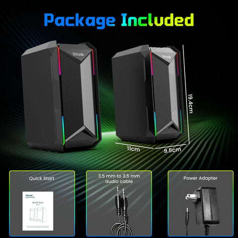 Beefy Desktop Computer Speakers For Music And Gaming, DC Powered 30W Peak, Bluetooth 5.3, RGB Lighting with cables and adapter