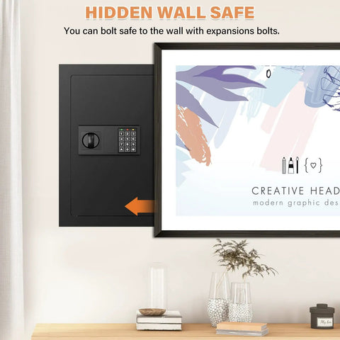 17.72 Inch Tall Fireproof Wall Safe Between Studs With Digital Keypad Hidden Safe for guns money jewelry passports black
