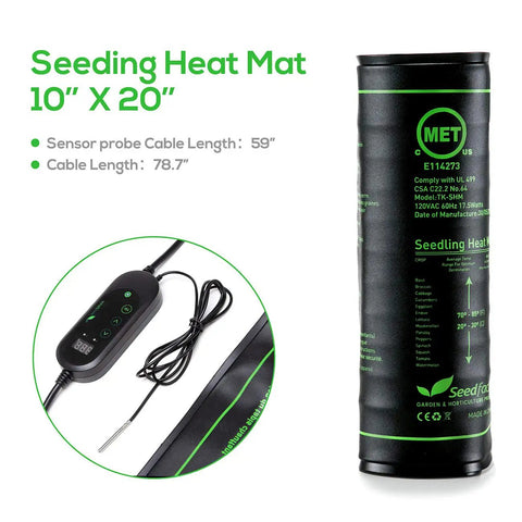 MET Certified Seedling Heat Mat With Digital Thermostat Controller For Seed Germination, Precise Root Zone Warming From 50 To 108 Fahrenheit, 10 By 20 Inches, Easy Plug And Play Indoor Grow Setup