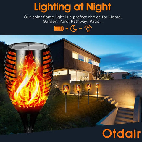 Outdoor Solar Torch Lights 96 LED Lit Dancing Flame 43 Inch Tall Waterproof Pathway Yard Garden Lamps Solar Powered With 2200mAh 6 Pack