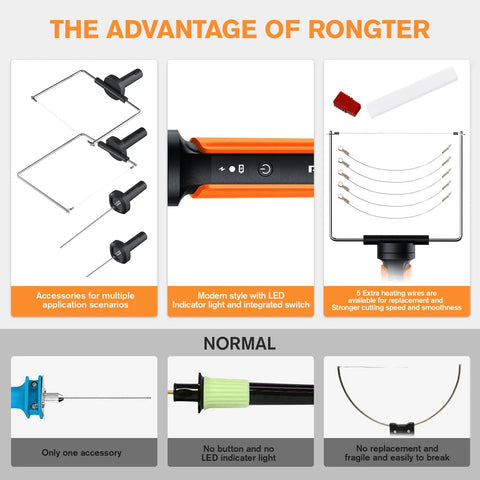 Rongter Hot Wire Foam Cutter Kit For Styrofoam Modeling With Storage Case features modern design, LED light, and various cutting tips.
