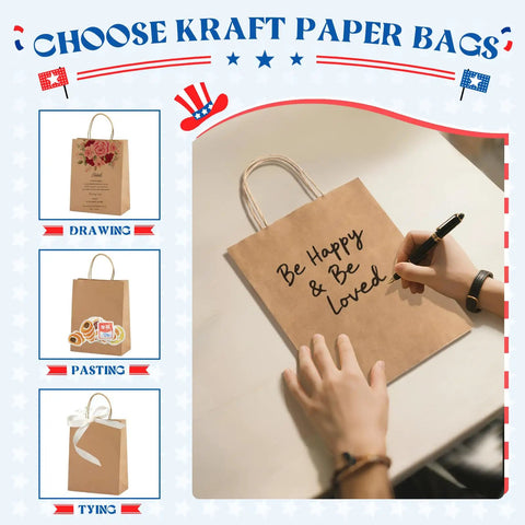 Brown Paper Bags 8x4.25x10.5 Inch 20 Pack With Handles Eco Friendly Kraft Gift Bags For Retail Party Favors Shopping Small Business Made In USA Recyclable And Sturdy