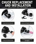 Chuck replacement instructions for Badass Pneumatic Air Die Grinder with 25000 RPM for efficient use and maintenance.