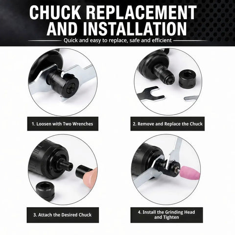 Chuck replacement instructions for Badass Pneumatic Air Die Grinder with 25000 RPM for efficient use and maintenance.