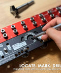 Close-up of Hassle Free Cabinet Shelf Pin Jig flipping between 5mm and quarter inch bits, marking precise hinge placement.