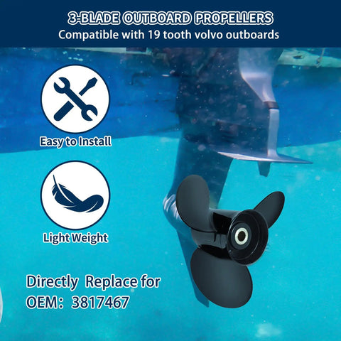 Beefed Up Aluminum Outboard Propeller For Volvo Penta SX Drive 15 Inch Diameter 17 Pitch 3 Blade Right Hand Rotation 19 Spline 130 300 HP OEM Upgrade Fits All Volvo Penta SX Models