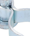 Close-up of a galvanized iron T post gate hinge for 1 3 8 inch chain link fence gates, part of a 2 pack for farm yard use.