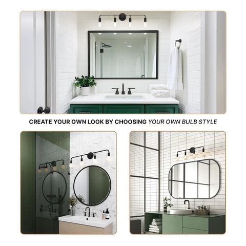 4-Light Matte Black Vanity Light For Bathroom Over Mirror, 30-Inch, E26 Socket, Modern Vanity Lighting in Bathroom Scene