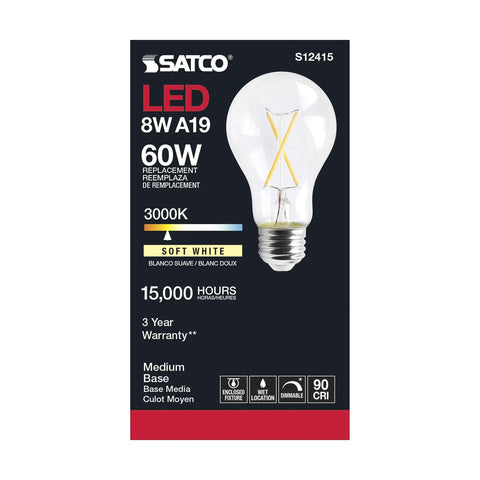 Box of 8W LED A19 Clear Filament Style Light Bulbs 3000K Soft White, Medium Base, 120V, Energy Saving, High CRI 90 Plus Cozy Vibe For Living Rooms And Bedrooms 6 Pack